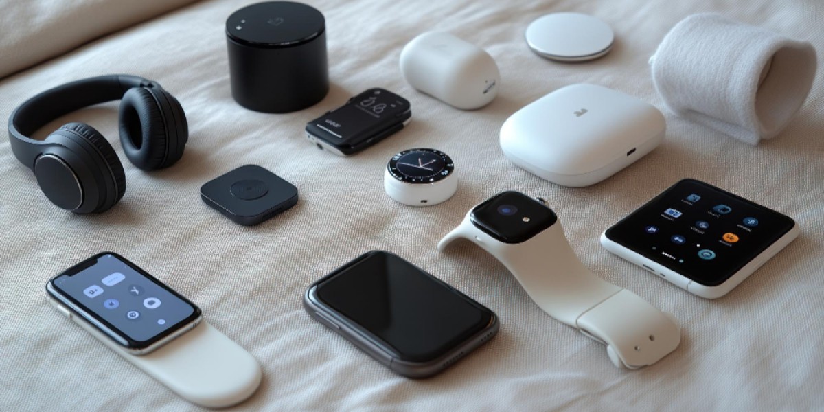 Des objets connectés disposés sur un drap